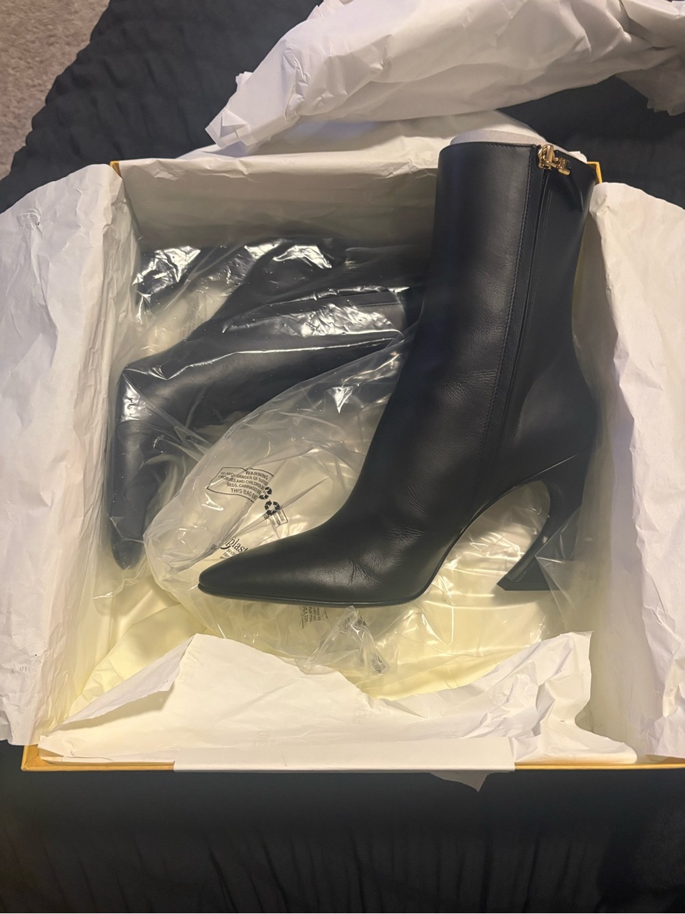Fendi Black Pointed Toe Sculpted Heel Ankle Boots